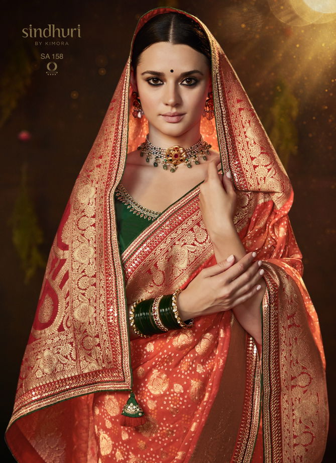 Bandhej Sindhuri By Kimora Heavy Wedding Bridal Saree Catalog